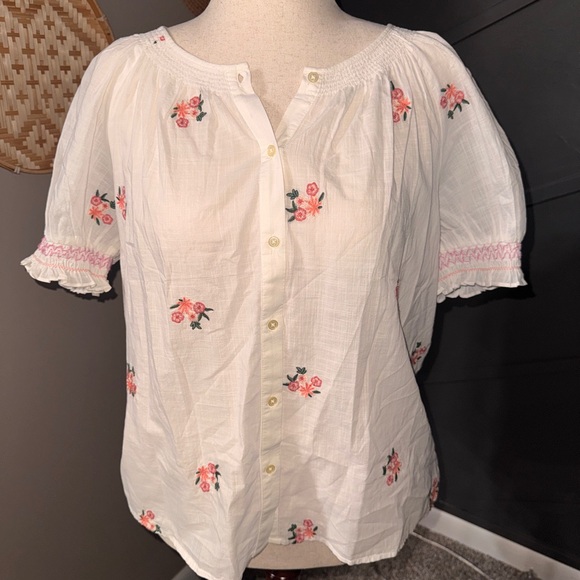 LOFT White Blouse with Pink Floral Embroidery - Picture 2 of 10